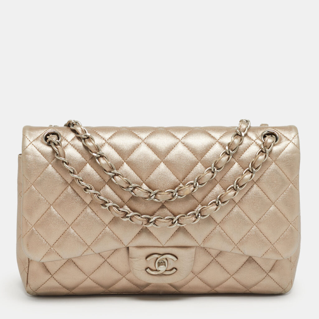 Chanel Metallic Quilted Leather Jumbo Classic Double Flap Bag Chanel Metallic Quilted Leather Jumbo Classic Double Flap Bag
