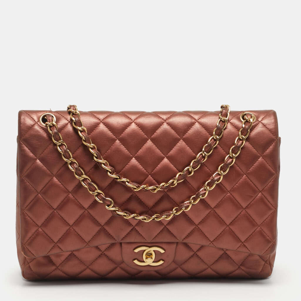 Chanel Metallic Brown Quilted Leather Maxi Classic Double Flap Bag Chanel Metallic Brown Quilted Leather Maxi Classic Double Flap Bag