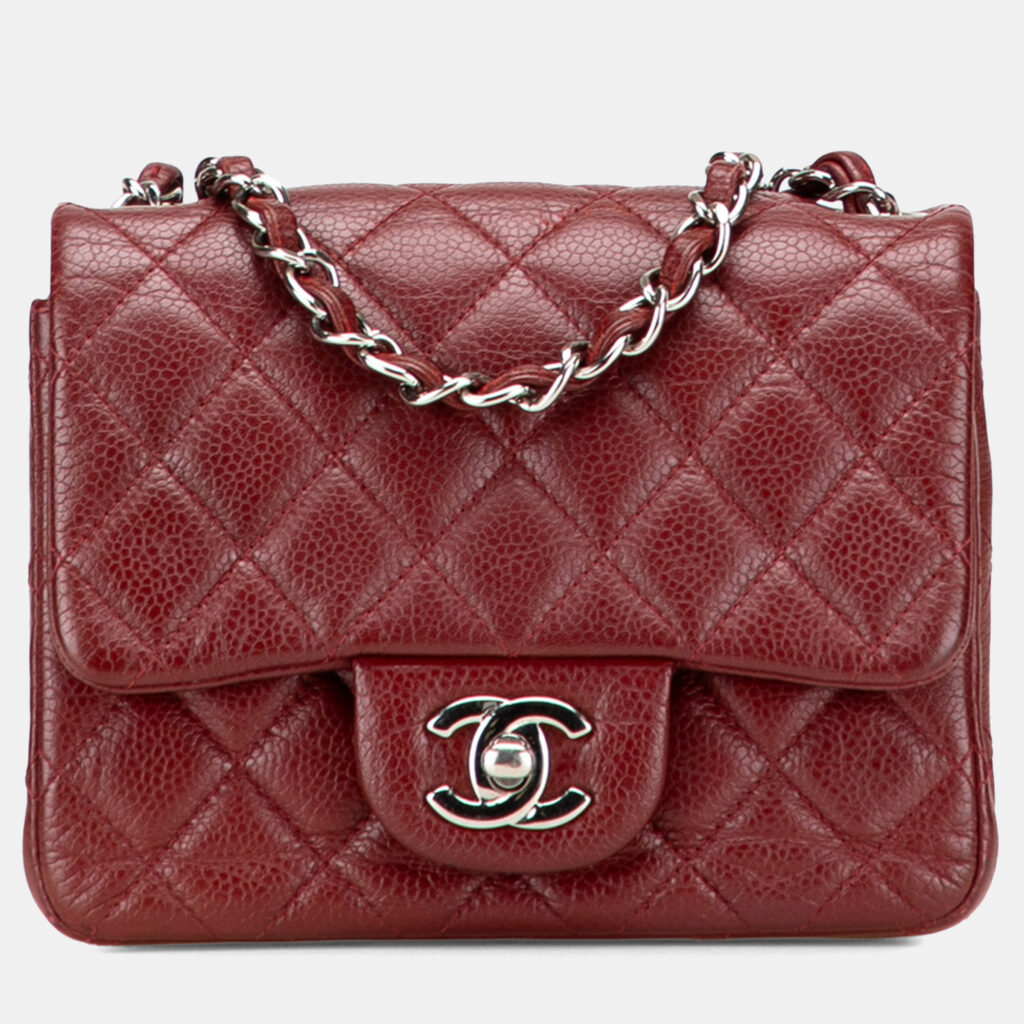 luxury-women-chanel-used-handbags-p1213603-011-1.jpg Chanel Burgundy Mini Square Classic Caviar Single Flap