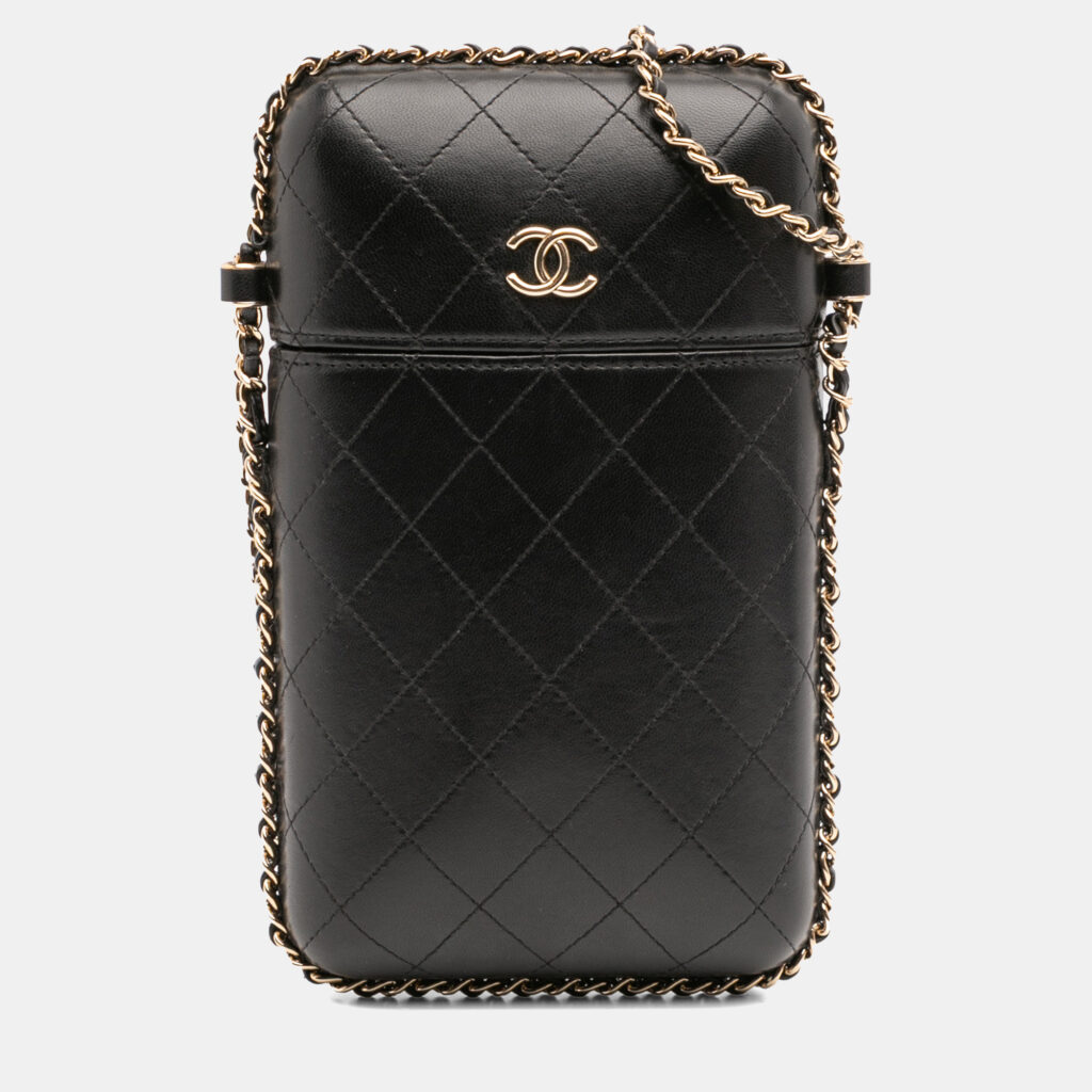 Chanel Black CC Quilted Lambskin Chain Around Phone Holder