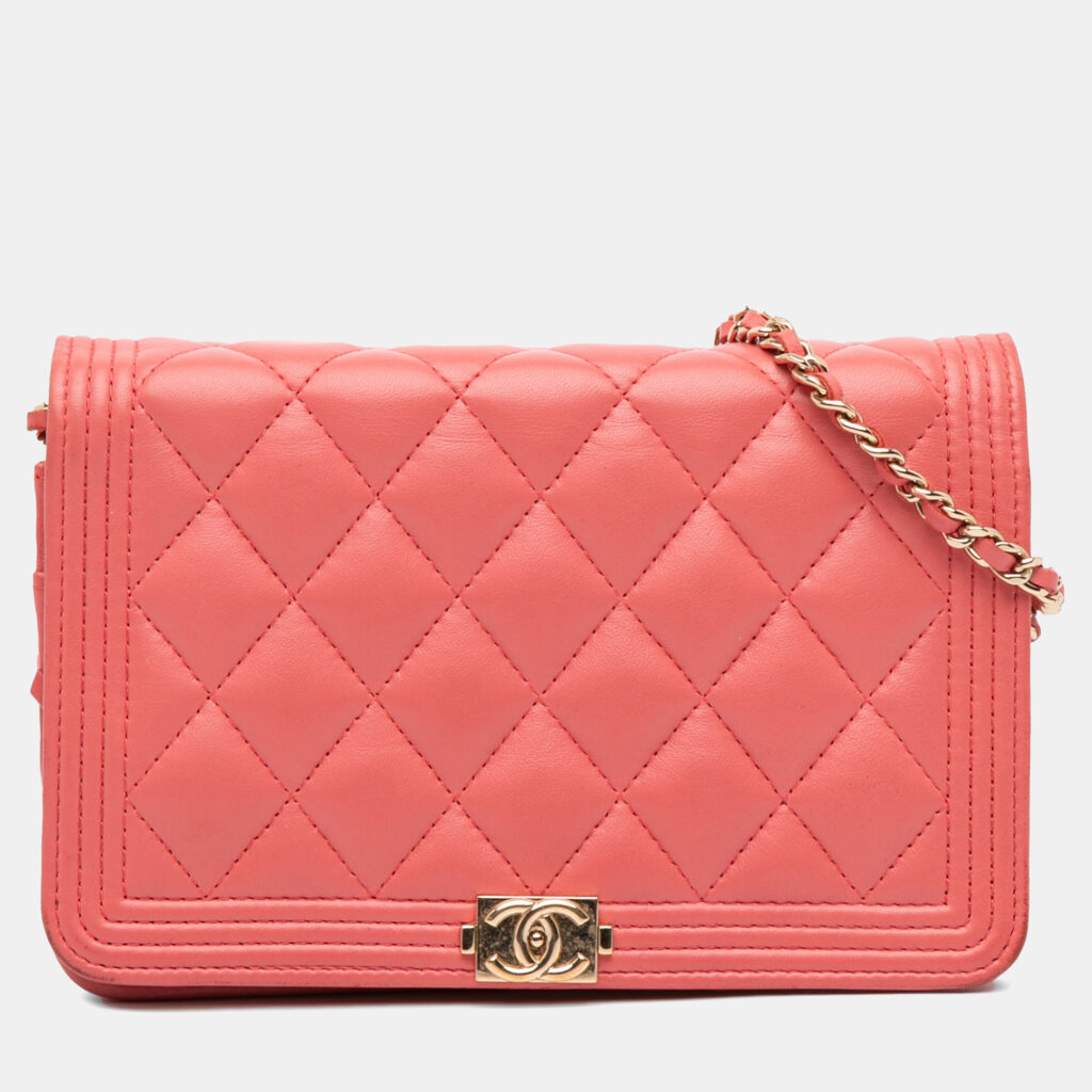 Chanel Pink Lambskin Boy Wallet On Chain Chanel Pink Lambskin Boy Wallet On Chain