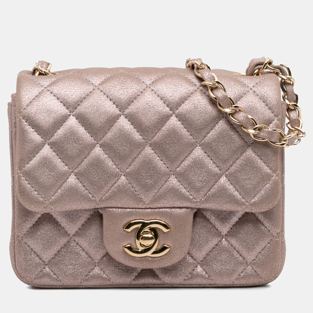 Chanel Pink Mini Square Classic Iridescent Calfskin Single Flap