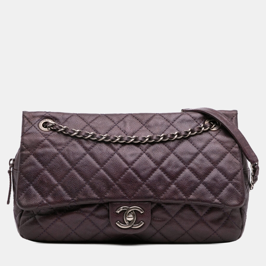 Chanel Purple Jumbo Quilted Iridescent Caviar Easy Flap