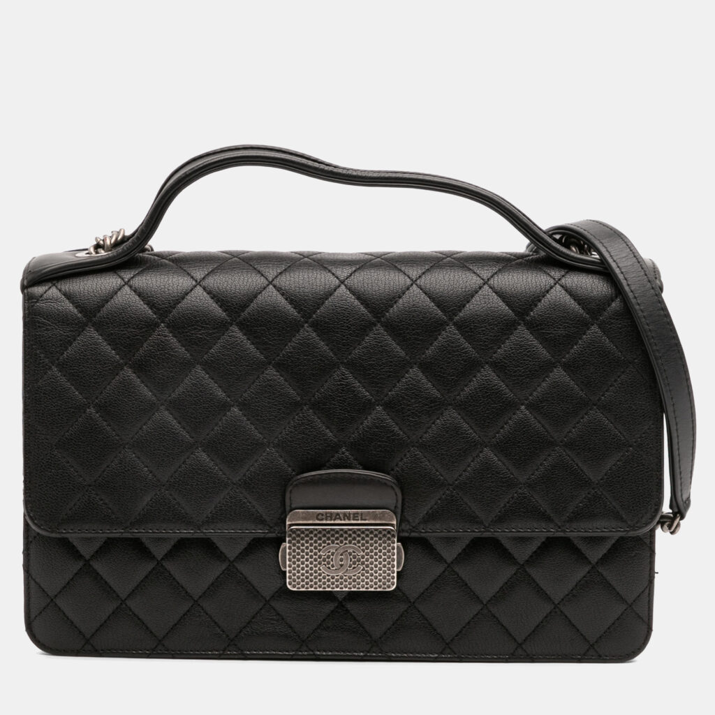 Chanel Black Medium Quilted Goatskin CC University Flap