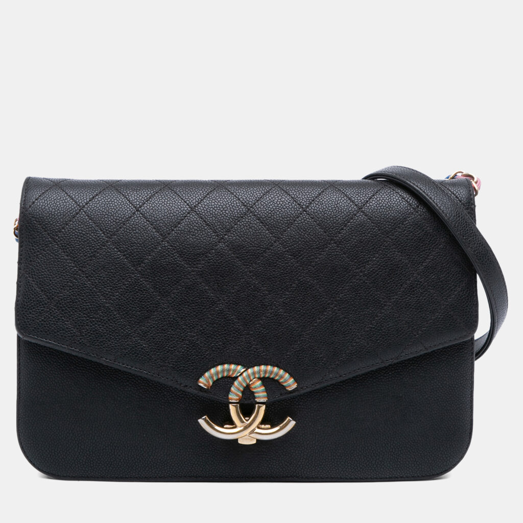 Chanel Black Paris Cuba Medium Caviar Thread Around Flap Chanel Black Paris Cuba Medium Caviar Thread Around Flap