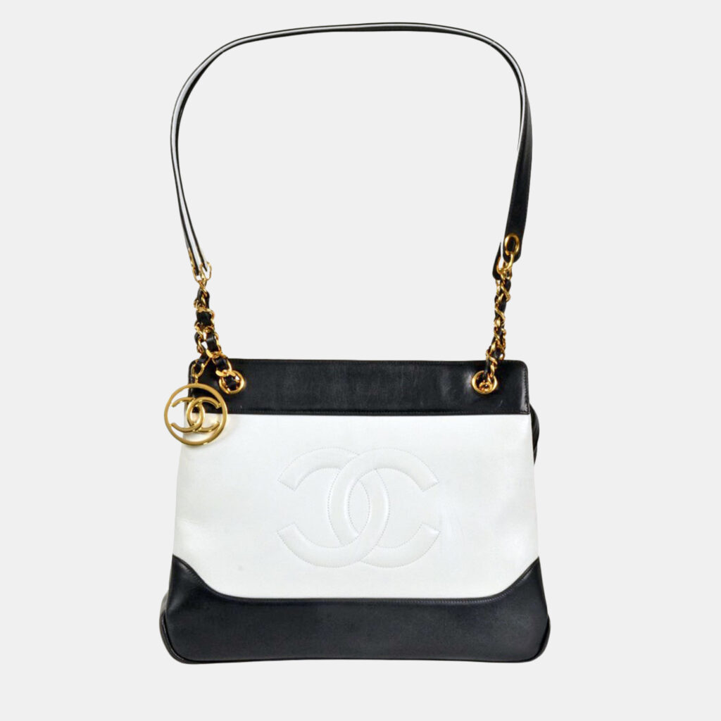 Chanel White Navy Leather Shoulder Bag