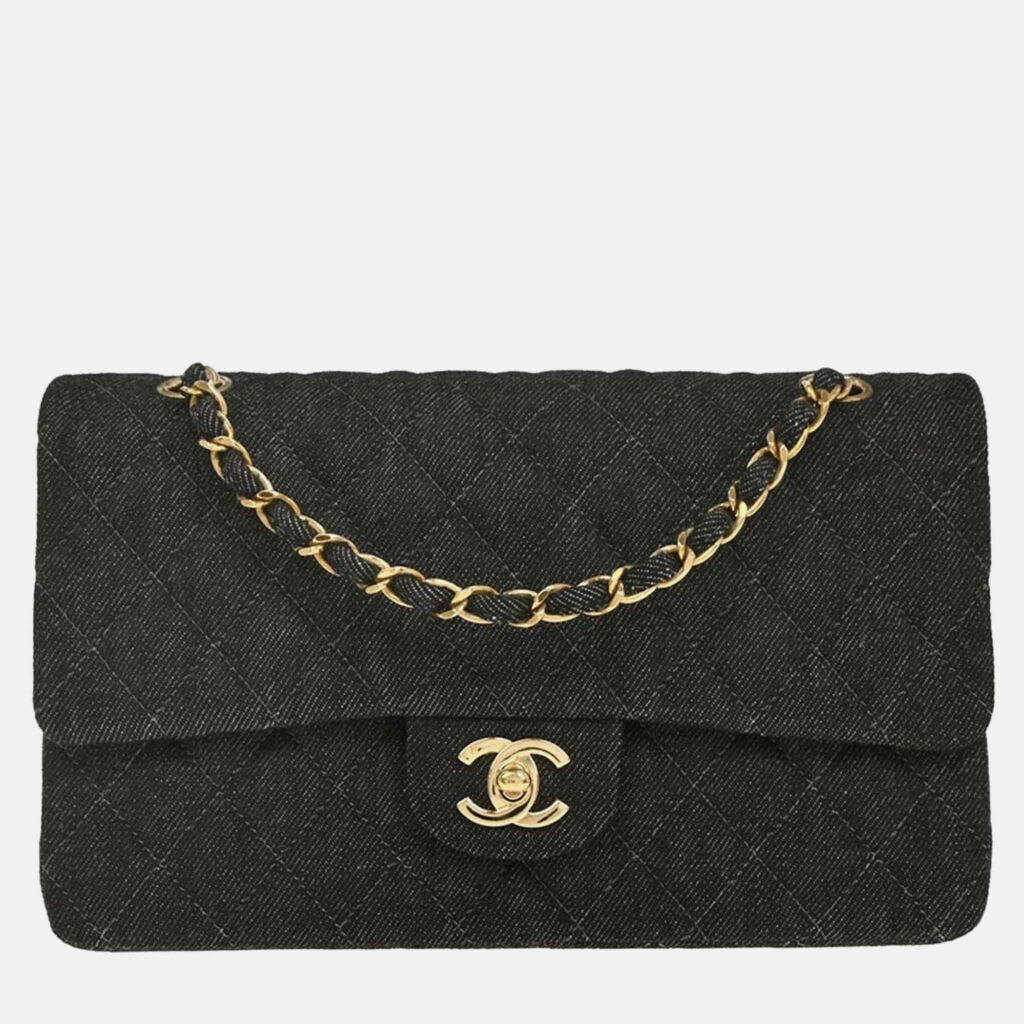 Chanel Classic Double Flap Medium Black Denim Shoulder Bag Chanel Classic Double Flap Medium Black Denim Shoulder Bag