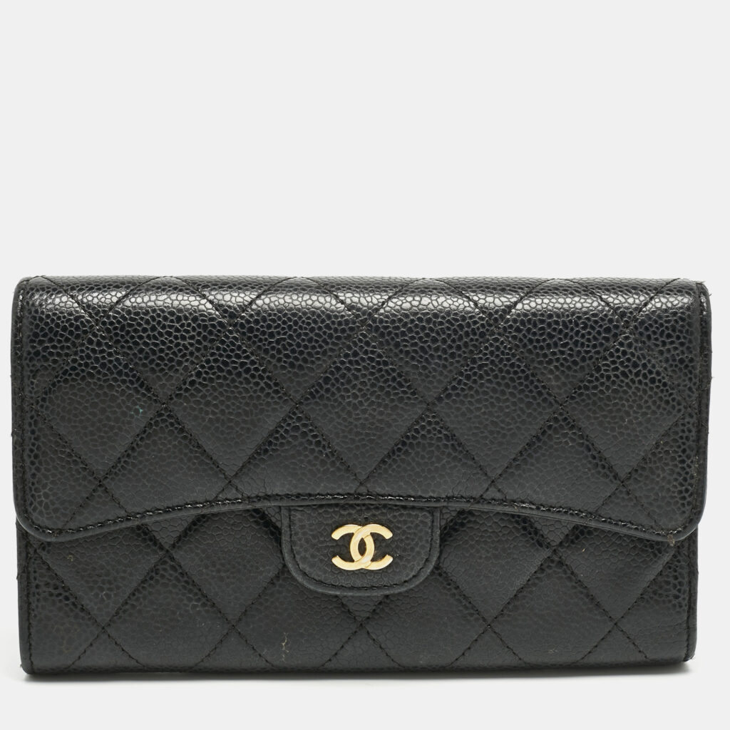Chanel Black Quilted Caviar Leather Classic L Flap Wallet Chanel Black Quilted Caviar Leather Classic L Flap Wallet