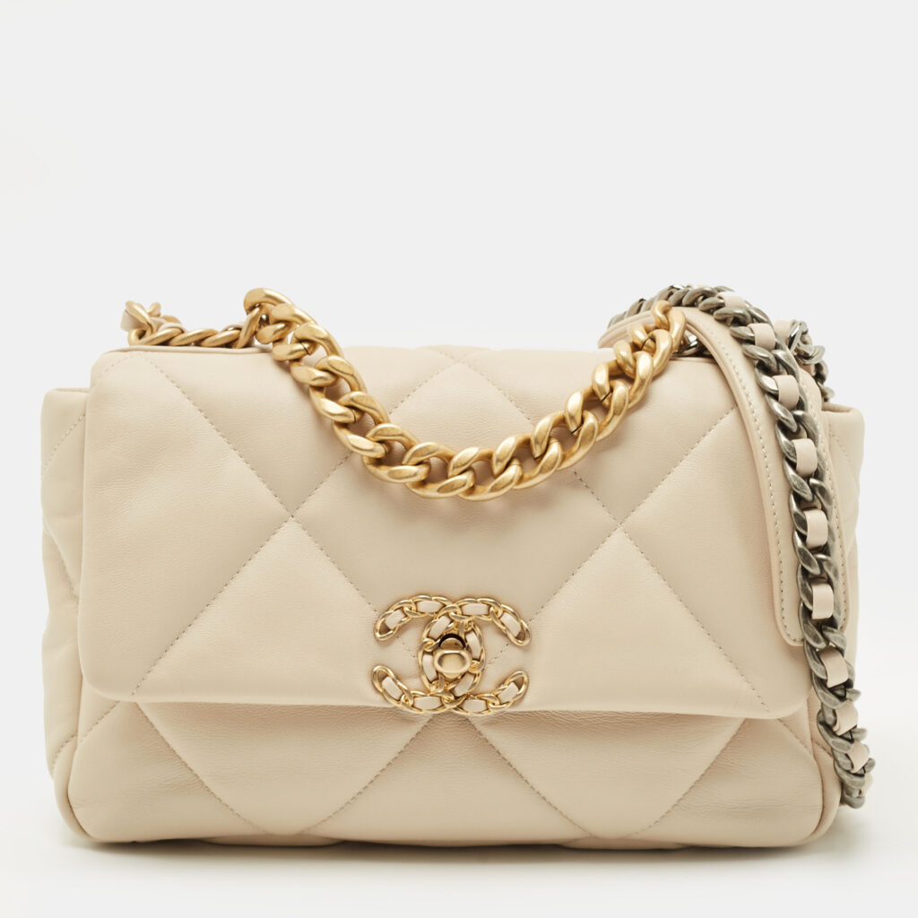 Chanel Light Beige Quilted Leather Small 19 Flap Bag Chanel Light Beige Quilted Leather Small 19 Flap Bag