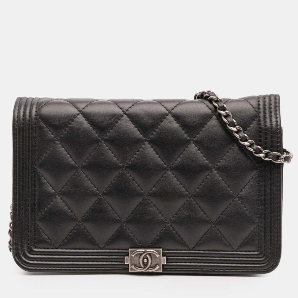 Chanel Black Quilted Lambskin Boy Wallet On Chain Chanel Black Quilted Lambskin Boy Wallet On Chain