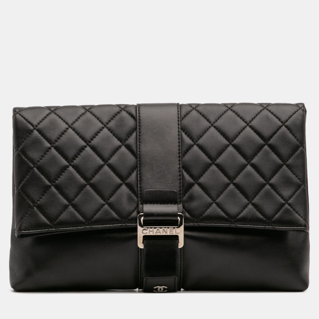 Chanel Black CC Quilted Lambskin Grip Clutch Chanel Black CC Quilted Lambskin Grip Clutch