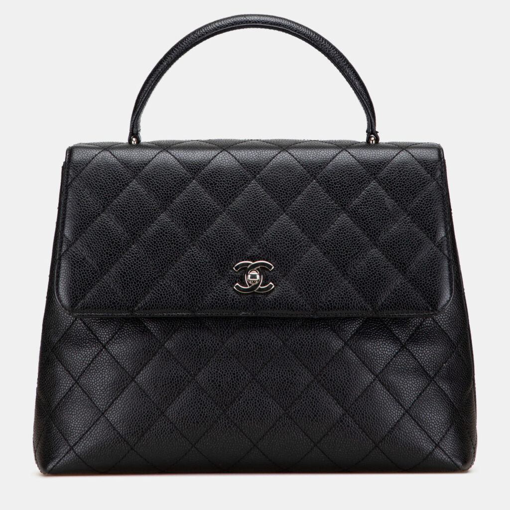 Chanel Black CC Quilted Caviar Kelly Top Handle Bag