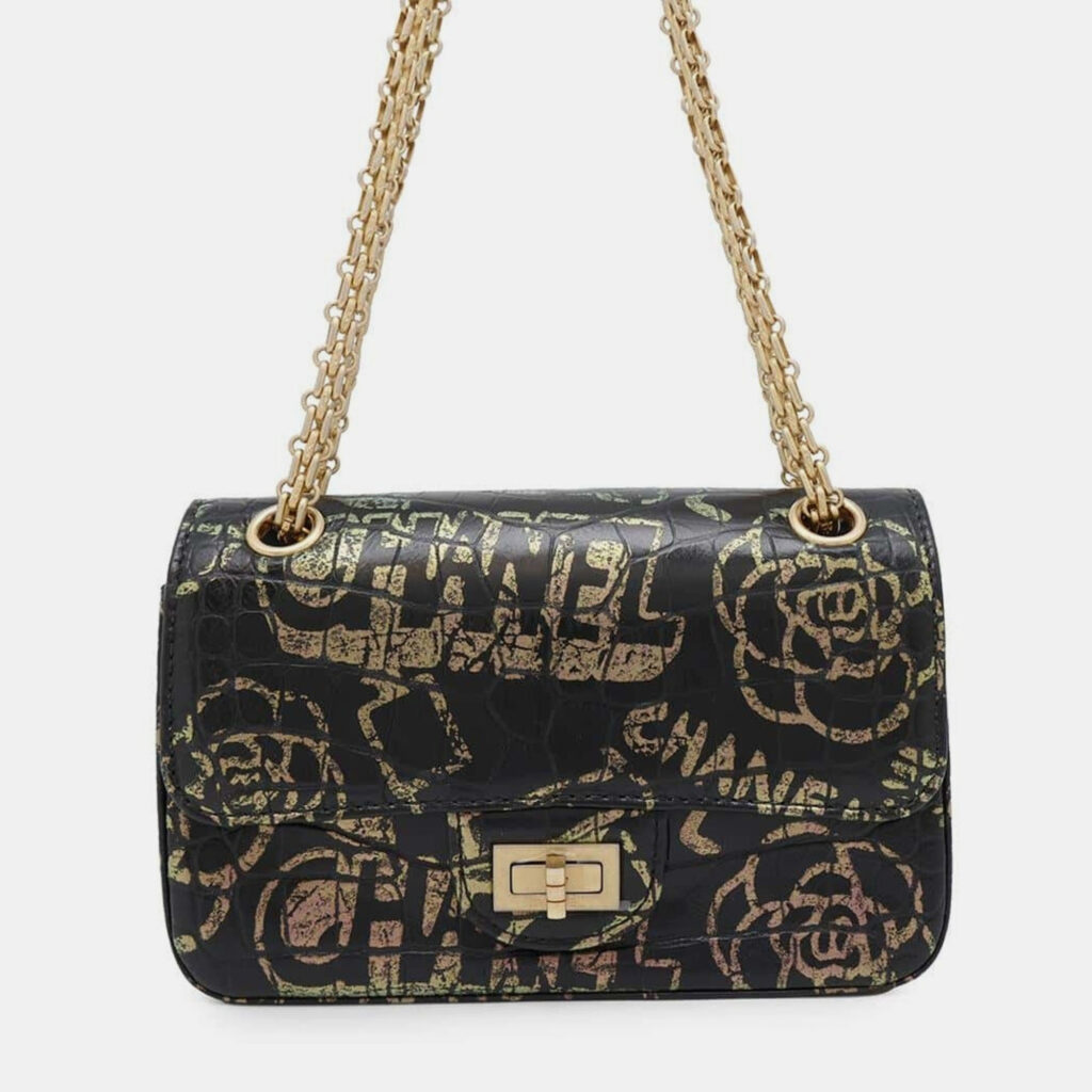 Chanel Reissue 2.55 Graffiti Mini Black/Gold Croc Embossed Leather Flap Bag Chanel Reissue 2.55 Graffiti Mini Black/Gold Croc Embossed Leather Flap Bag