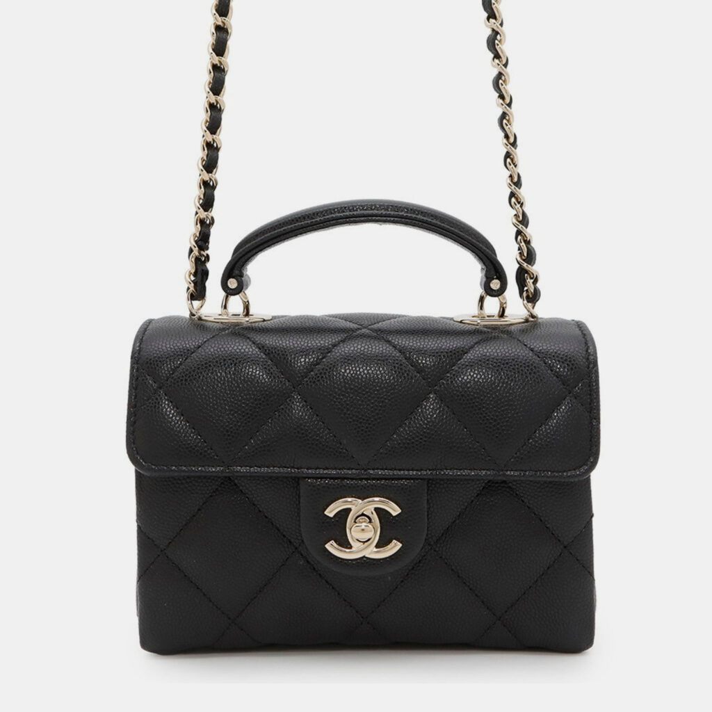 Chanel Retro Twist Mini Black Leather Top Handle Bag