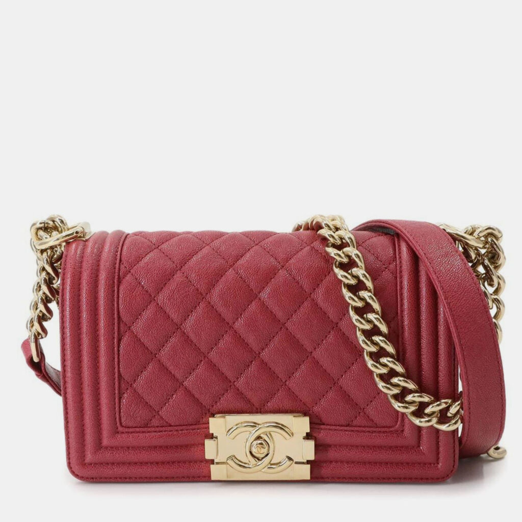 Chanel Boy Red Leather Chain Shoulder Bag
