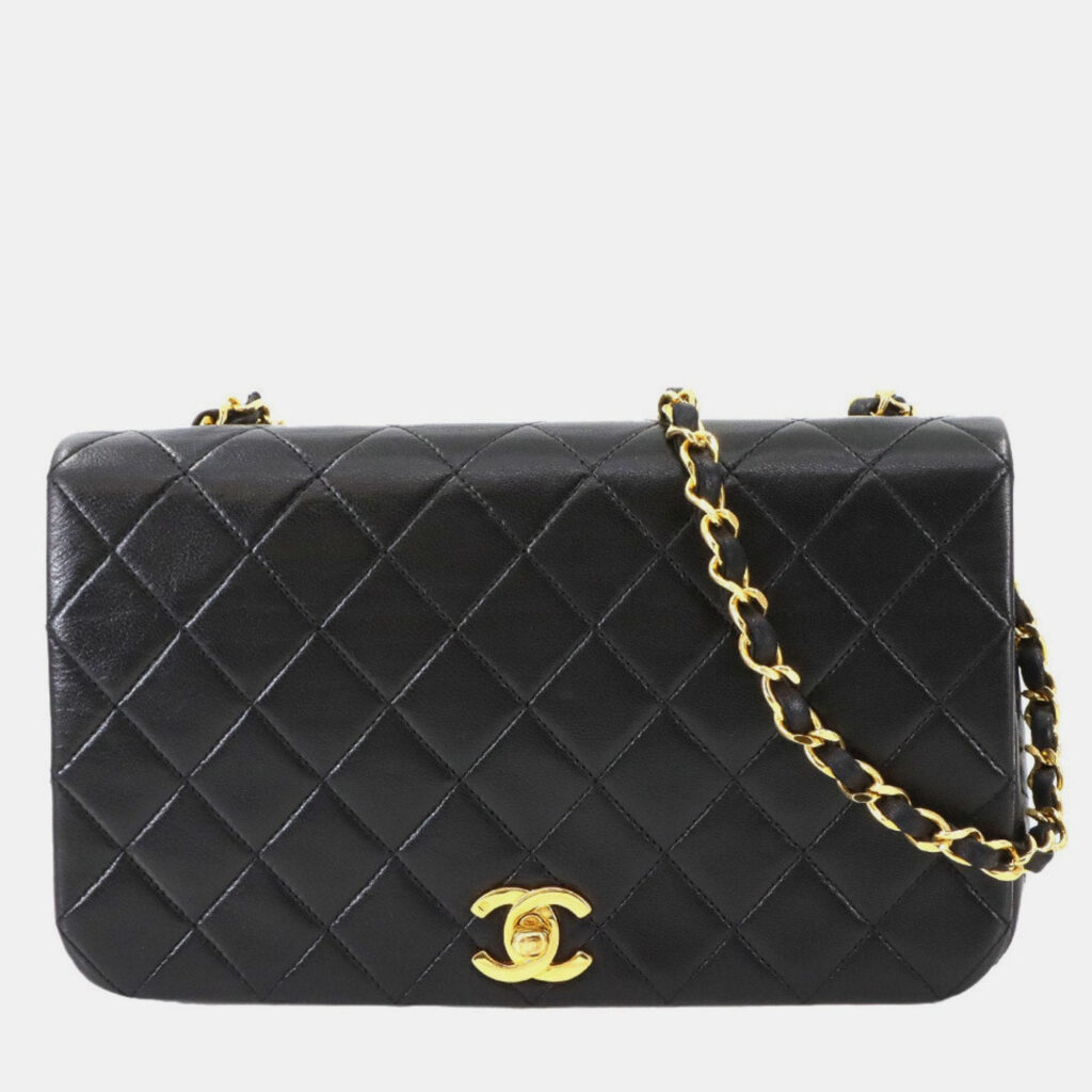 Chanel Full Flap Turnlock Black Leather Shoulder Bag