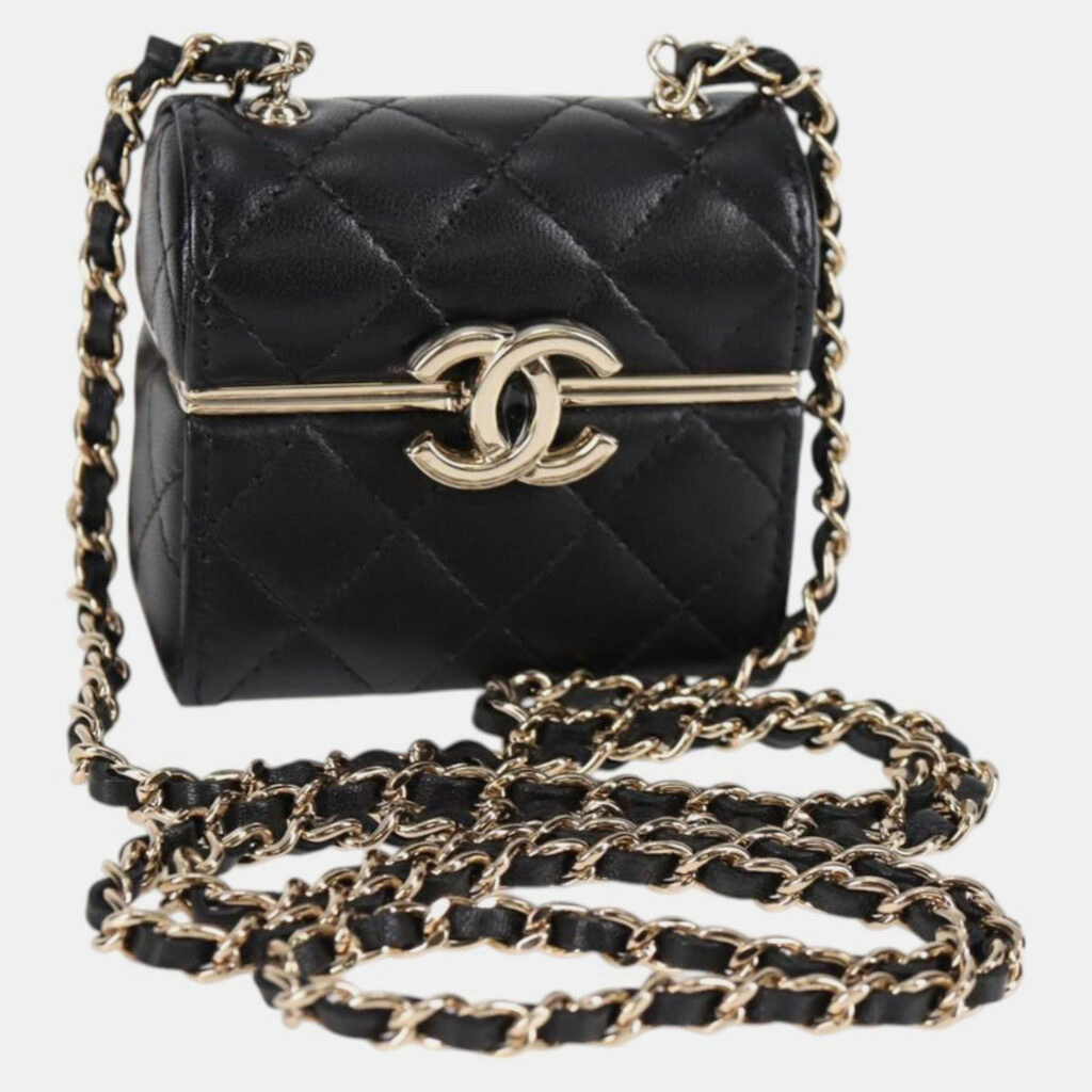 Chanel Black Lambskin Quilted Small Box With Chain
