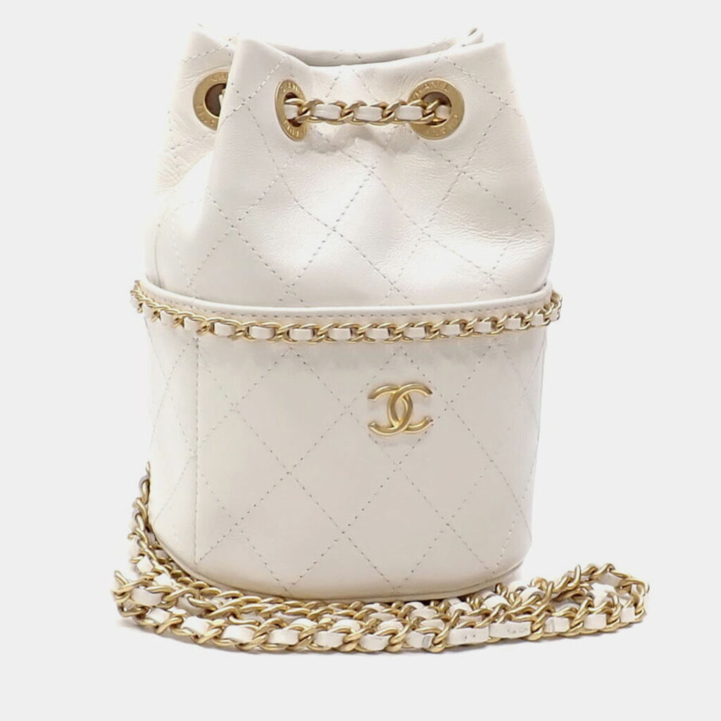 Chanel Nauticoco White Shiny Lambskin Quilted Bucket Bag