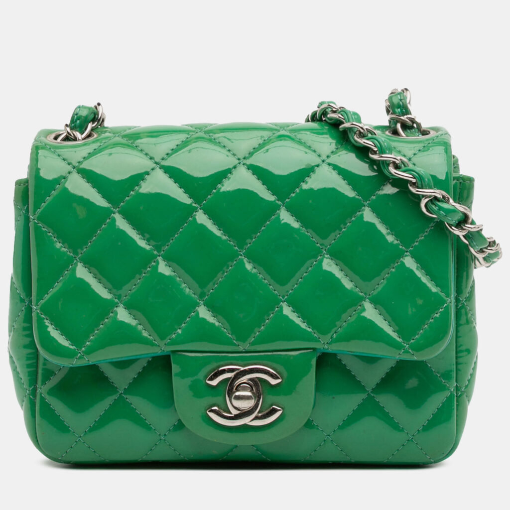 Chanel Green Mini Square Classic Patent Single Flap Chanel Green Mini Square Classic Patent Single Flap