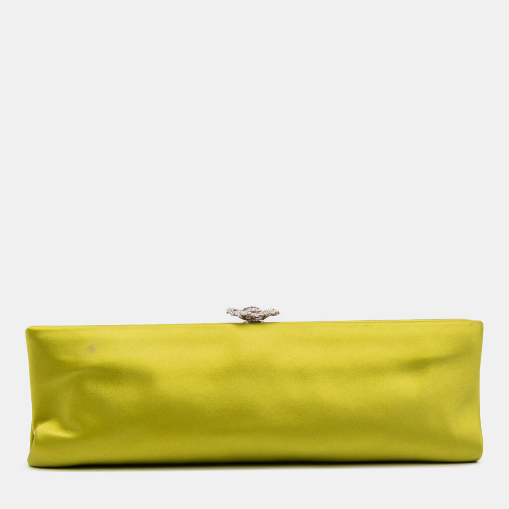 Chanel Green Satin Crystal Camellia Evening Frame Clutch Chanel Green Satin Crystal Camellia Evening Frame Clutch