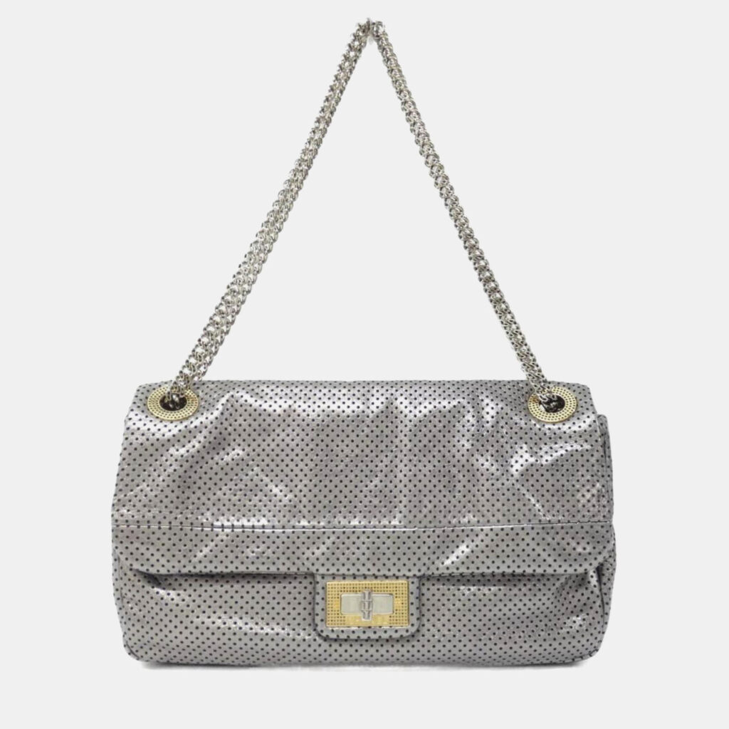 Chanel Drill Flap Silver Leather Shoulder Bag Chanel Drill Flap Silver Leather Shoulder Bag