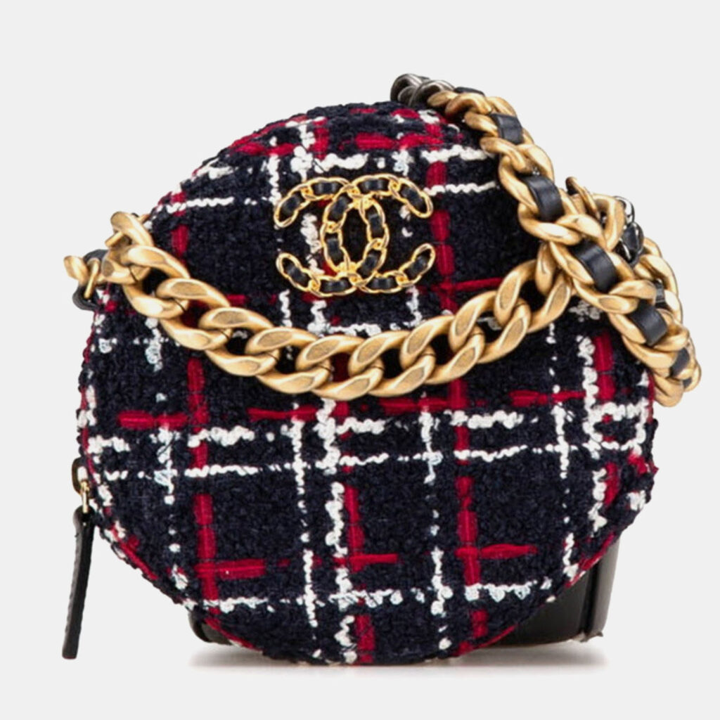 Chanel 19 Round Navy/Red Tweed Leather Crossbody Bag Chanel 19 Round Navy/Red Tweed Leather Crossbody Bag