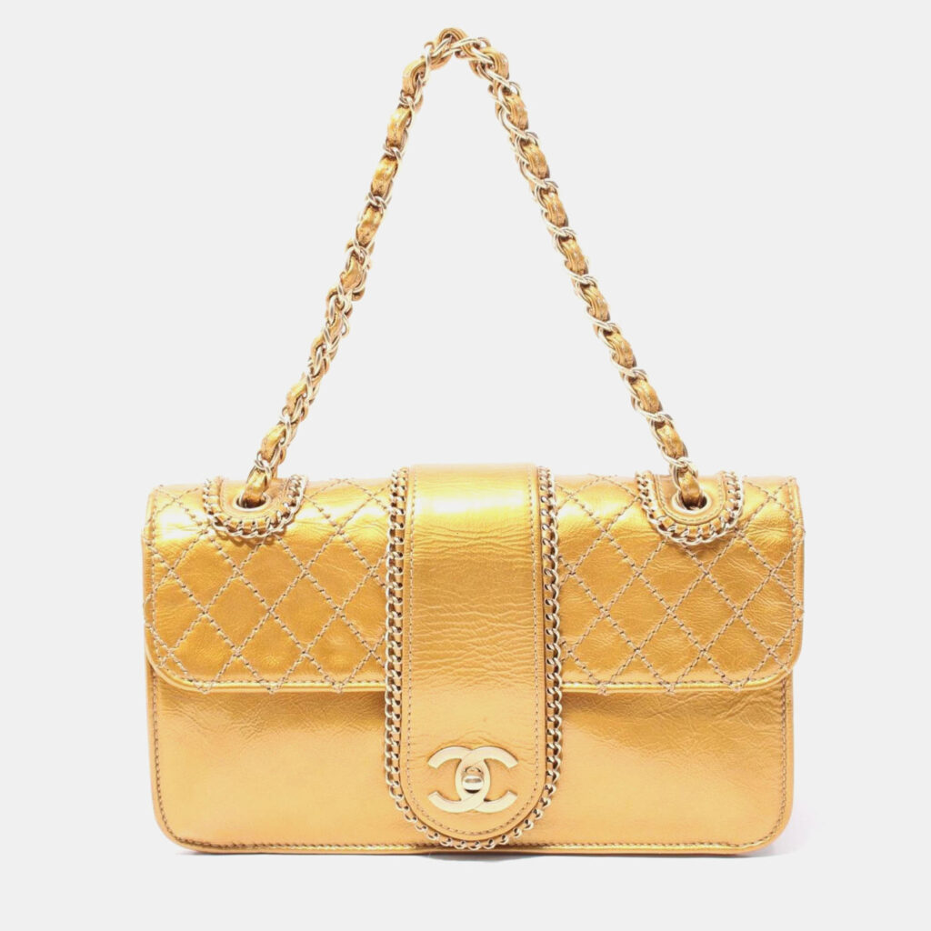 Chanel Matelasse Line Shoulder Bag Patent Leather Gold Chanel Matelasse Line Shoulder Bag Patent Leather Gold