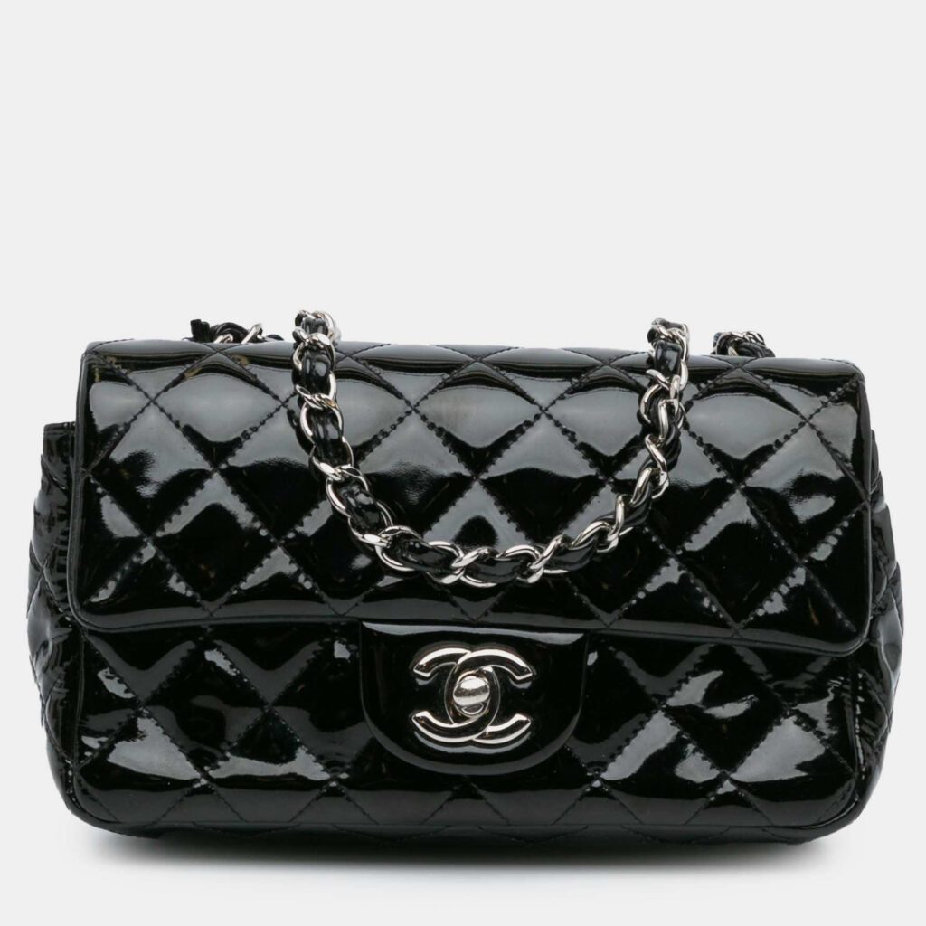 Chanel Black Mini Rectangular Classic Patent Single Flap