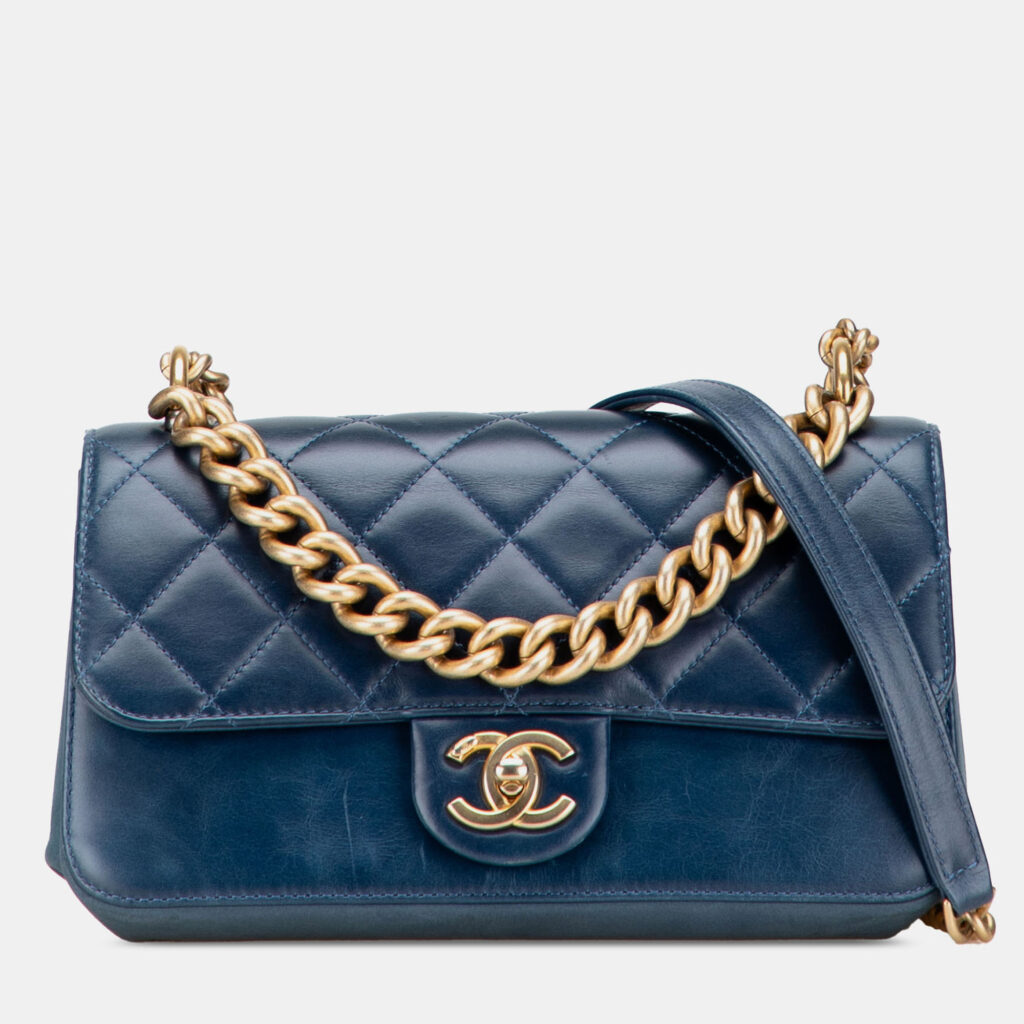 Chanel Blue Small Quilted Calfskin Straight Lined Flap Chanel Blue Small Quilted Calfskin Straight Lined Flap
