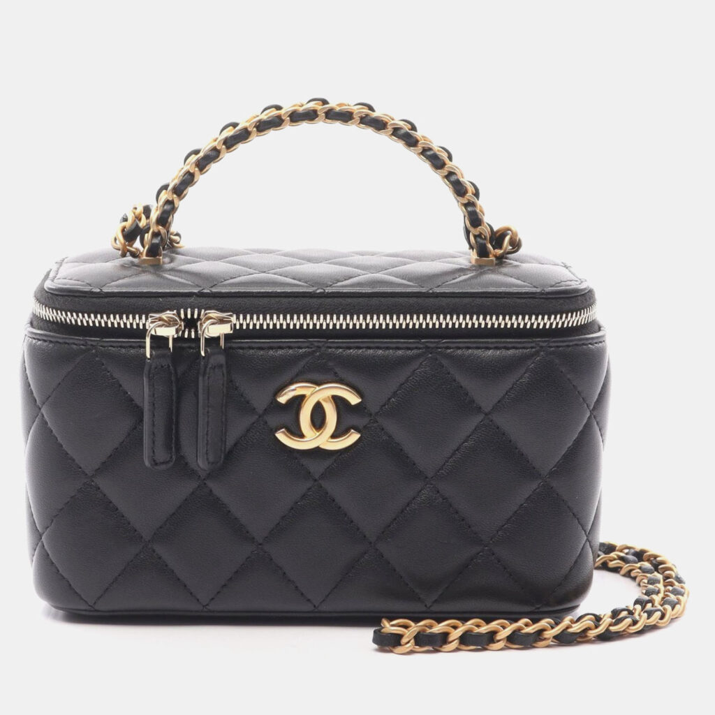 Chanel Vanity Case Black Leather Shoulder Bag