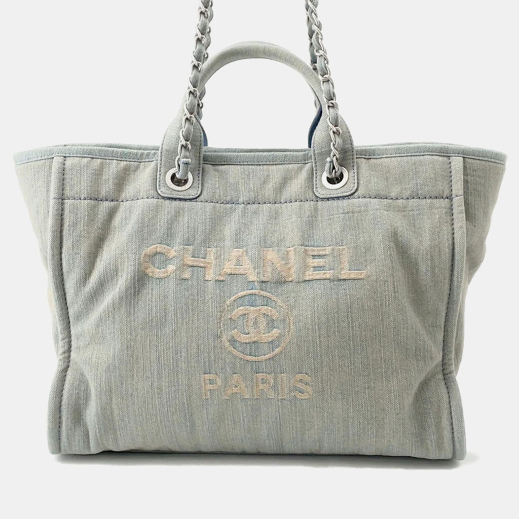 Chanel Deauville 2Waytote Bag Light Blue Denim Size Gm