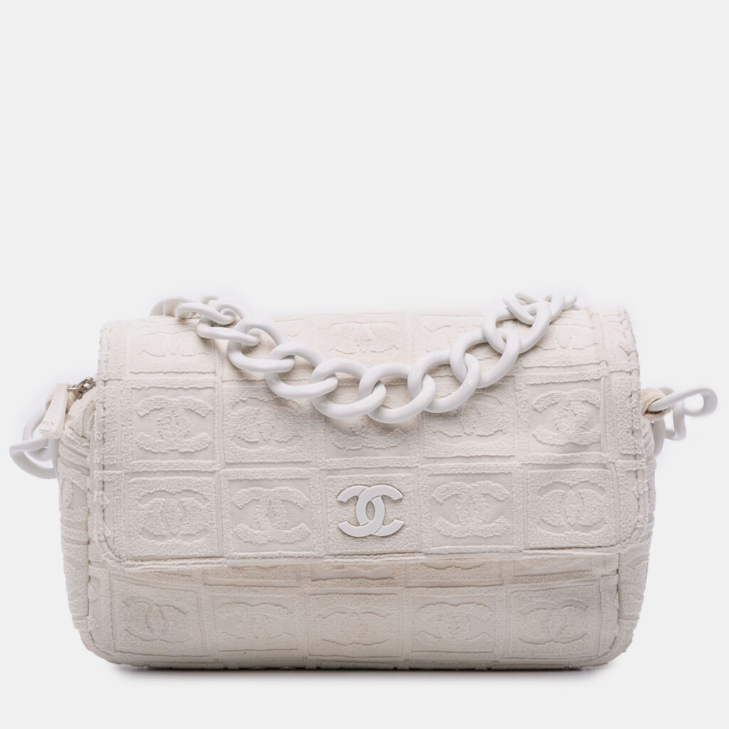 Chanel off White Terry Cloth Sport Line Flap