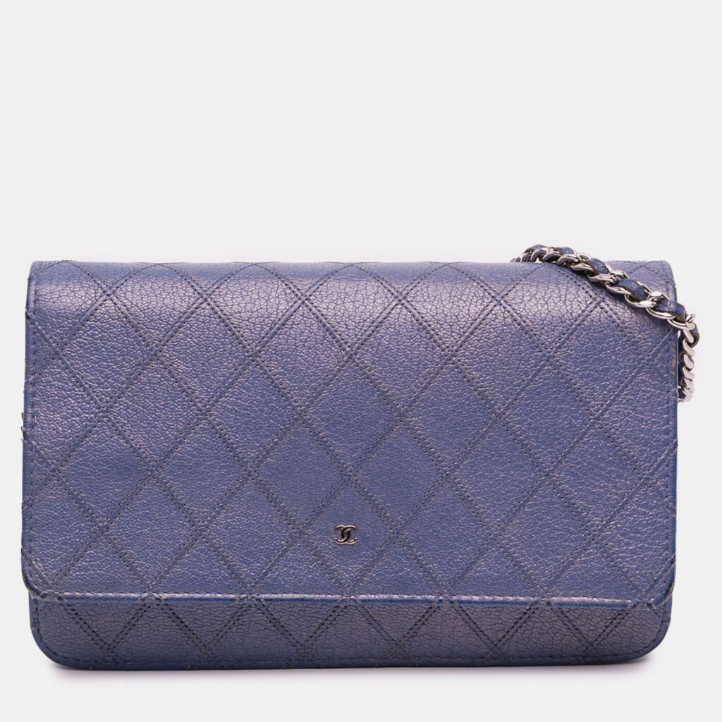 luxury-women-chanel-used-handbags-p1215965-009.jpg Chanel Blue CC Calfskin Double Stitched Wallet on Chain