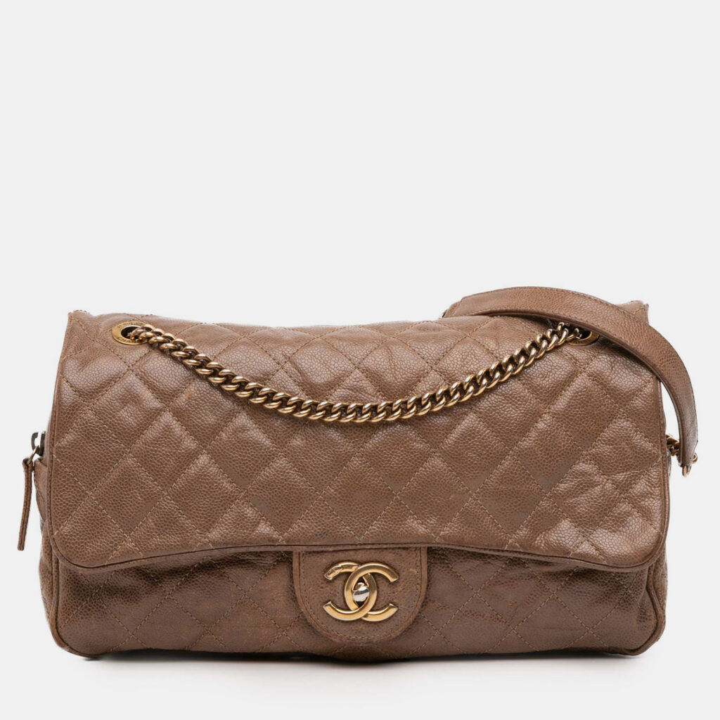 Chanel Brown Large Quilted Caviar Shiva Flap Chanel Brown Large Quilted Caviar Shiva Flap