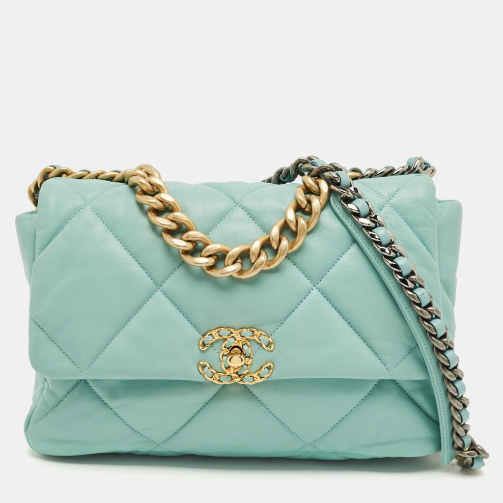 Chanel Mint Blue Quilted Leather Large 19 Flap Bag Chanel Mint Blue Quilted Leather Large 19 Flap Bag