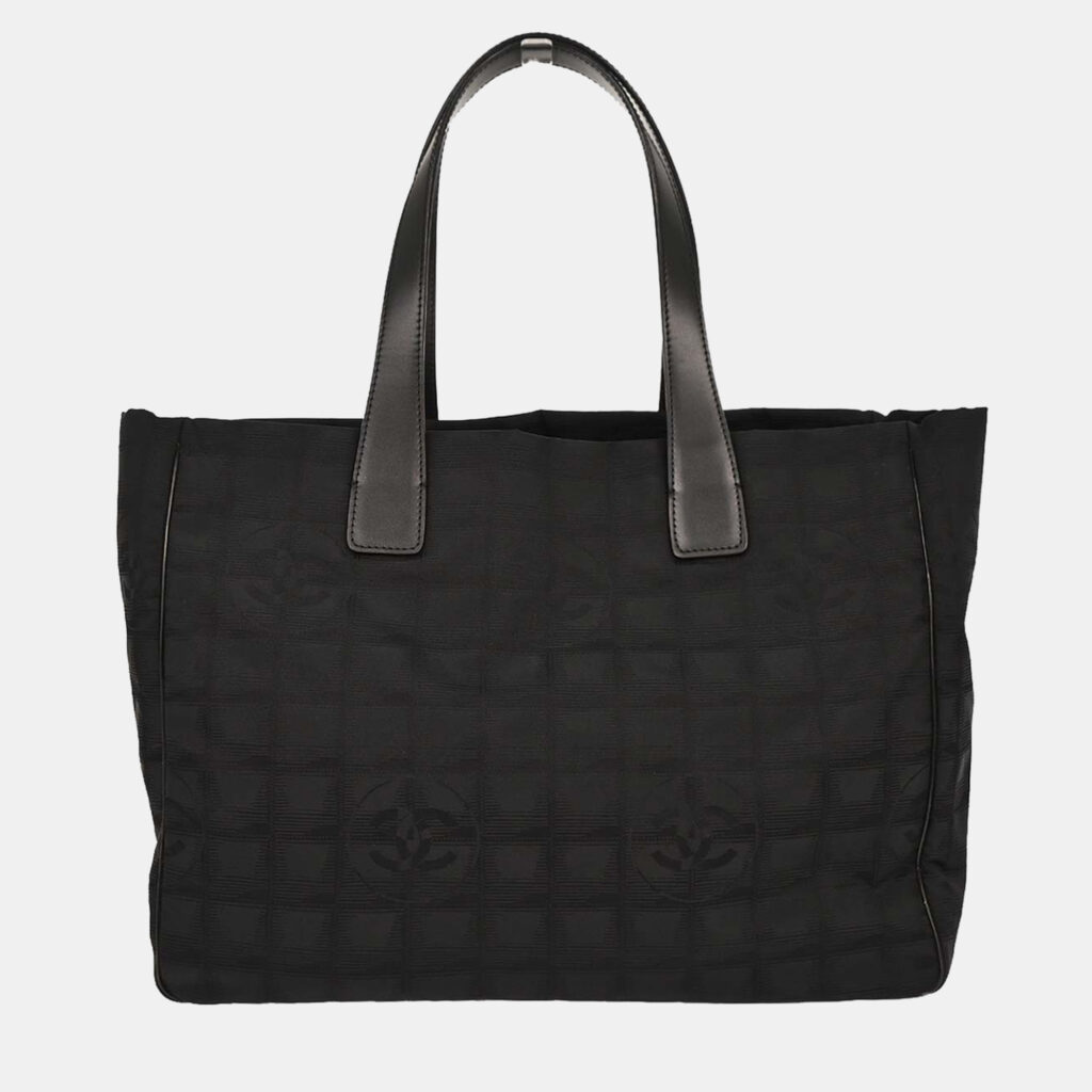 luxury-women-chanel-used-handbags-p1217039-006-1.jpg Chanel Black Jacquard Nylon Travel Line Tote Handbag