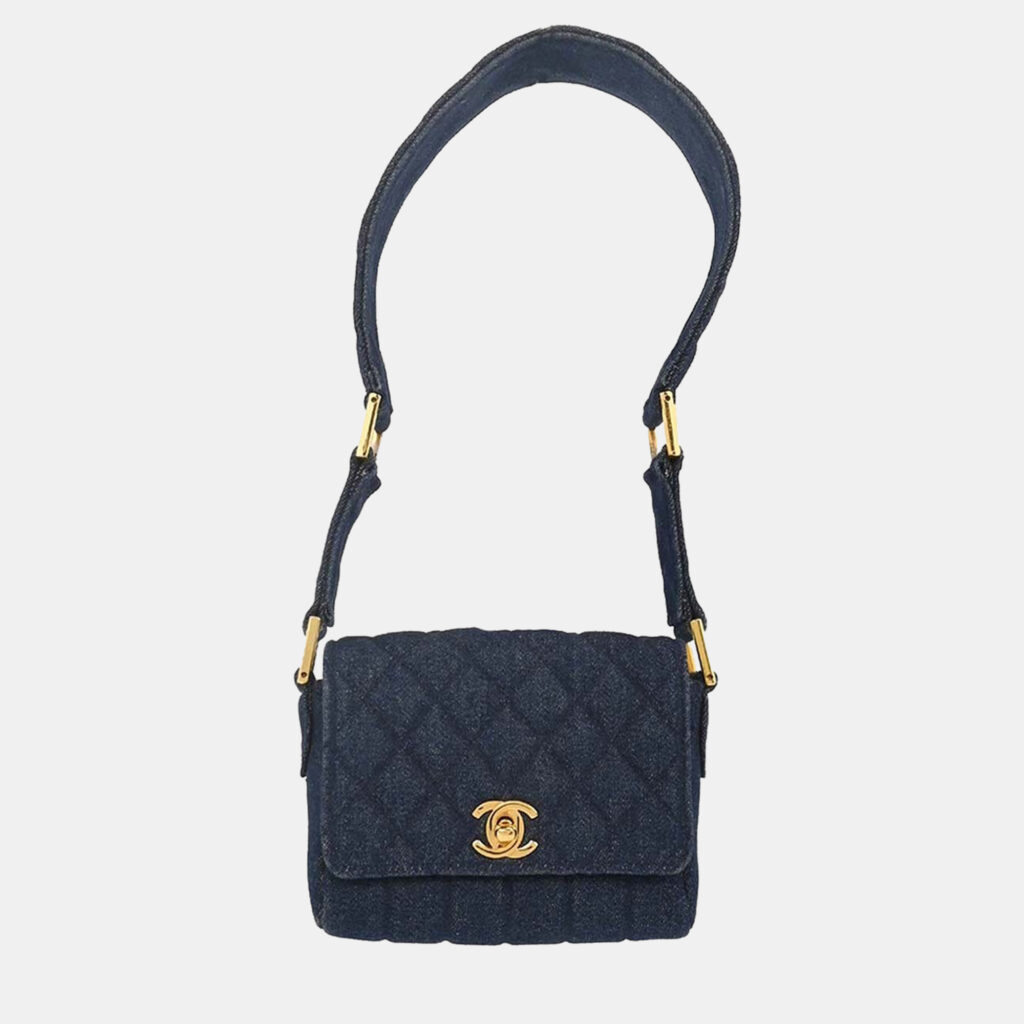 Chanel Blue Denim Straight Flap Shoulder Bag Chanel Blue Denim Straight Flap Shoulder Bag