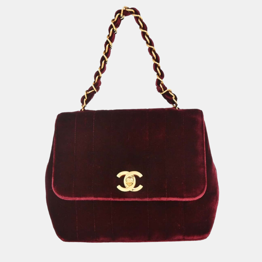 Chanel Bordeaux Velvet Mademoiselle Chain Handbag