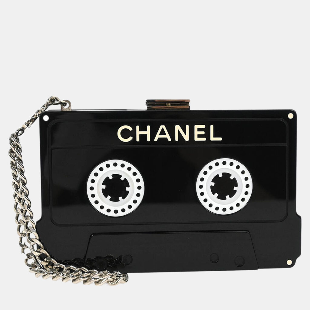Chanel Black Acrylic Cassette Tape Clutch Bag Chanel Black Acrylic Cassette Tape Clutch Bag