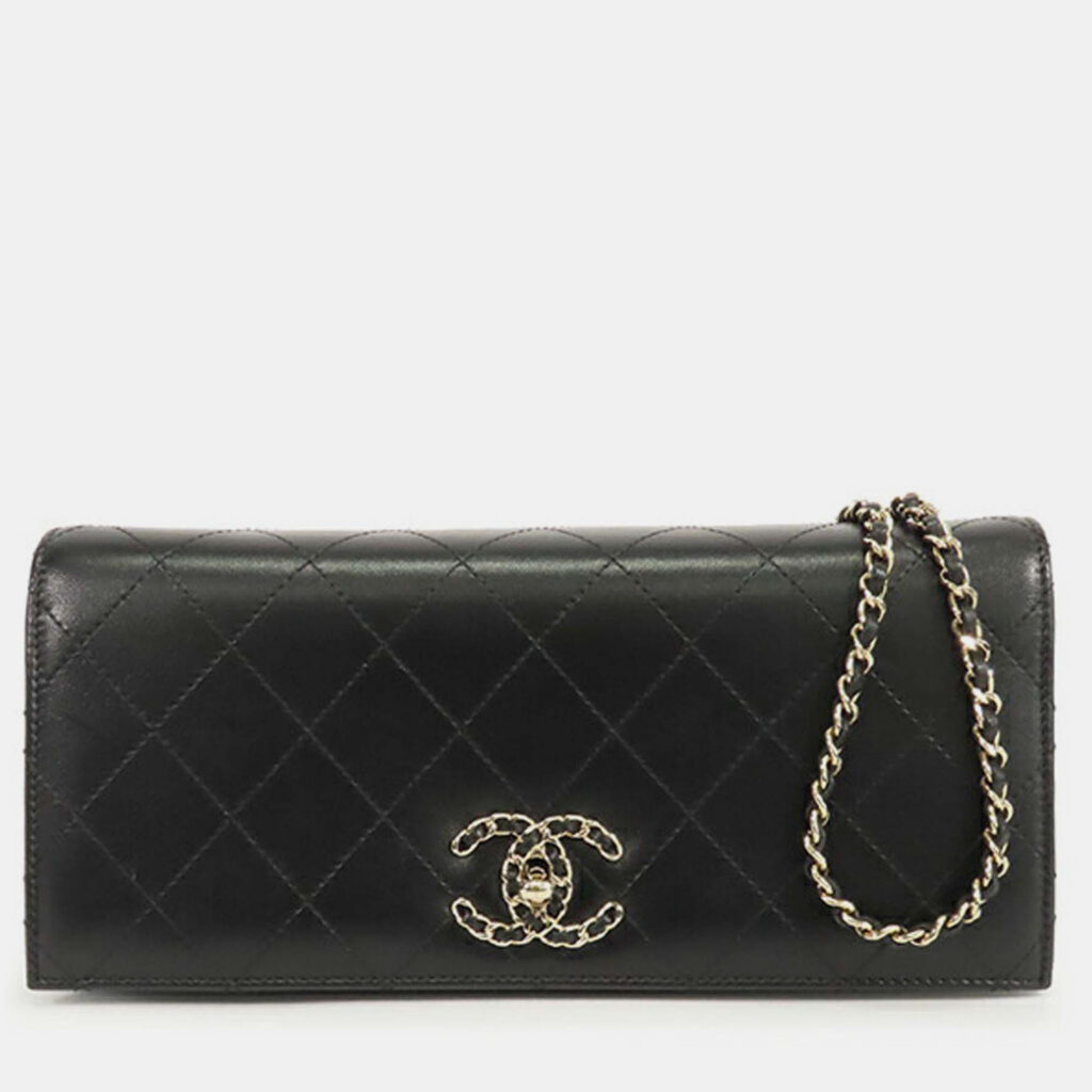 Chanel Black CC Stitched Lambskin Clutch With Chain Chanel Black CC Stitched Lambskin Clutch With Chain