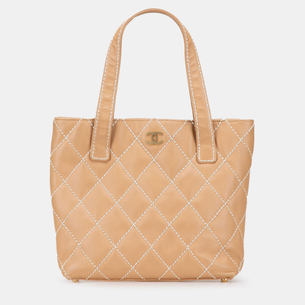 Chanel Brown Small CC Calfskin Wild Stitch Tote