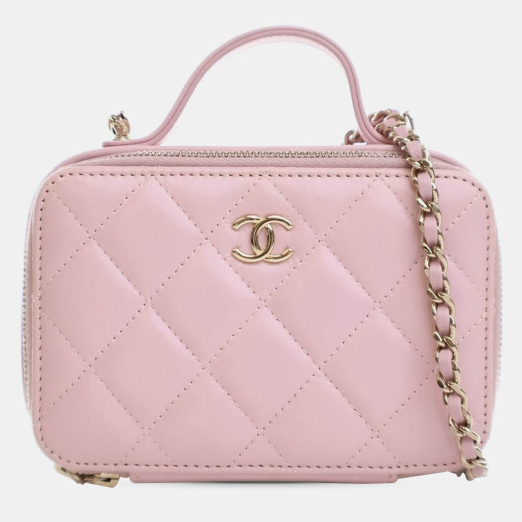 Chanel Pink Mini CC Glazed Calfskin Double Zip Top Handle Vanity Case Chanel Pink Mini CC Glazed Calfskin Double Zip Top Handle Vanity Case