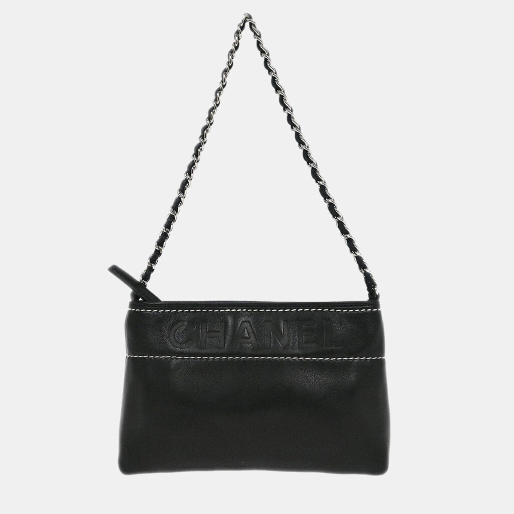 luxury-women-chanel-used-handbags-p1217901-010.jpg Chanel Black Lambskin Pouch Handbag