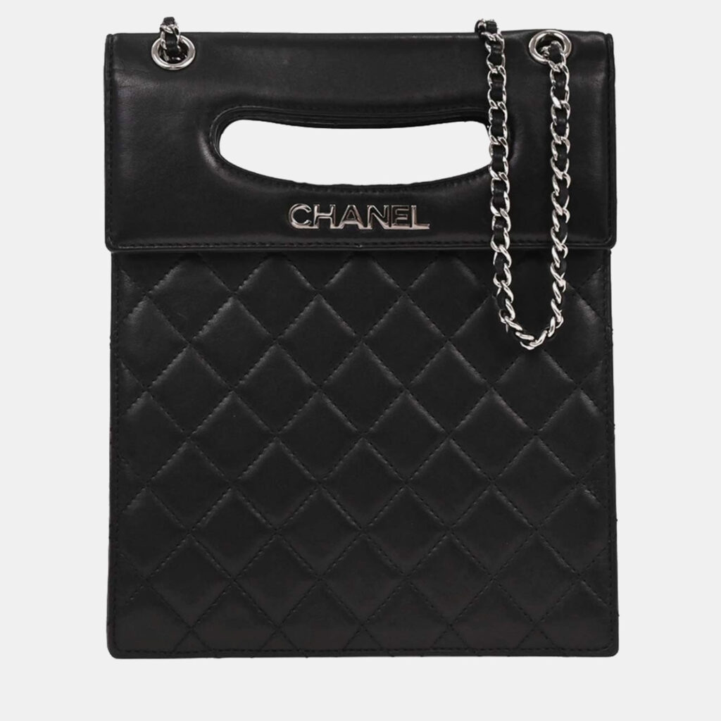 Chanel Black Lambskin Delivery Cutout 2way Handbag Chanel Black Lambskin Delivery Cutout 2way Handbag
