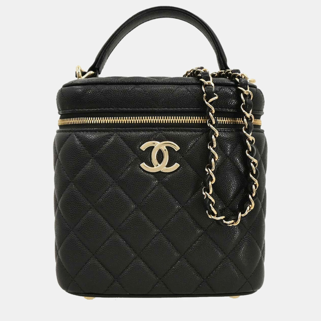 luxury-women-chanel-used-handbags-p1217921-009-1.jpeg Chanel Black Calfskin Vanity 2way Handbag