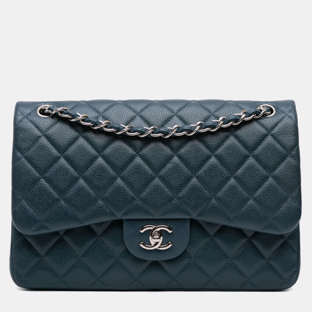 Chanel Blue Jumbo Classic Iridescent Caviar Double Flap Chanel Blue Jumbo Classic Iridescent Caviar Double Flap