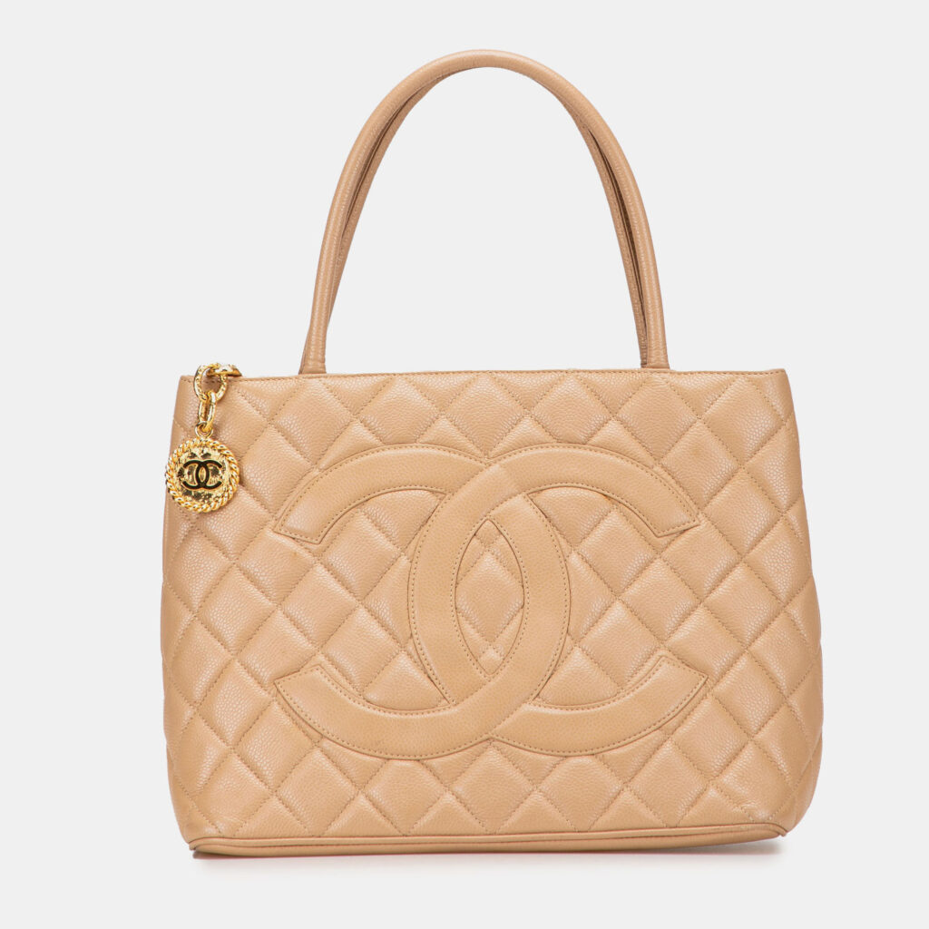 Chanel Beige Caviar Medallion Tote