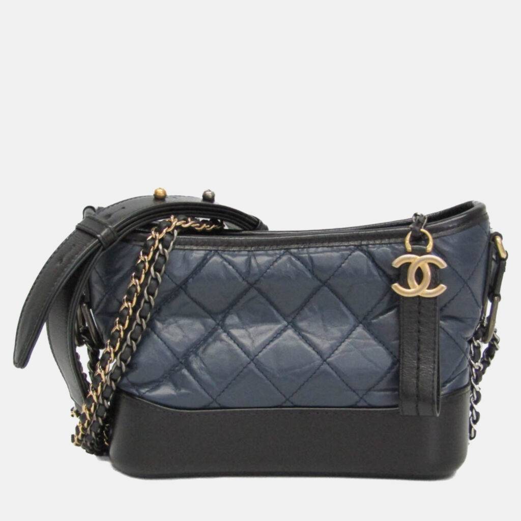 Chanel Gabriel De Chanel Small Leather Shoulder Bag Black Navy
