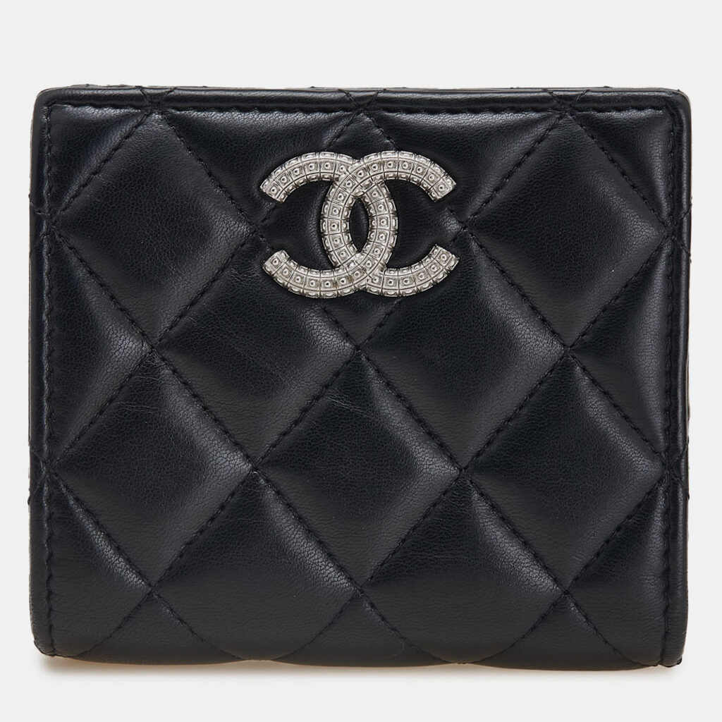 Chanel Black CC Quilted Lambskin Compact Bifold Wallet Chanel Black CC Quilted Lambskin Compact Bifold Wallet