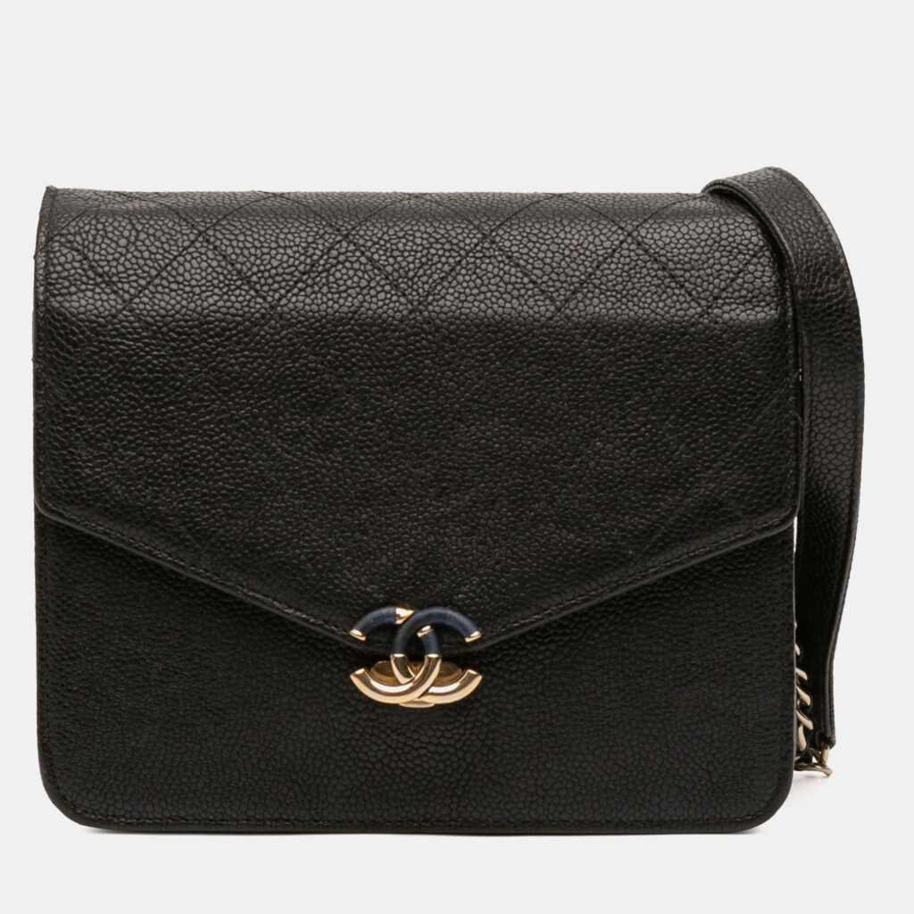Chanel Black Paris-Cuba Square Quilted Caviar Thread Around Wallet On Chain